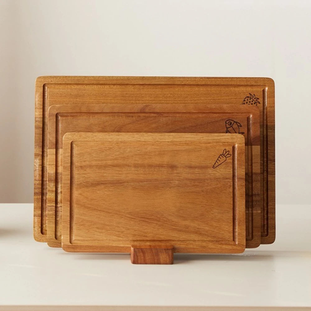 3 acacia boards in their stand