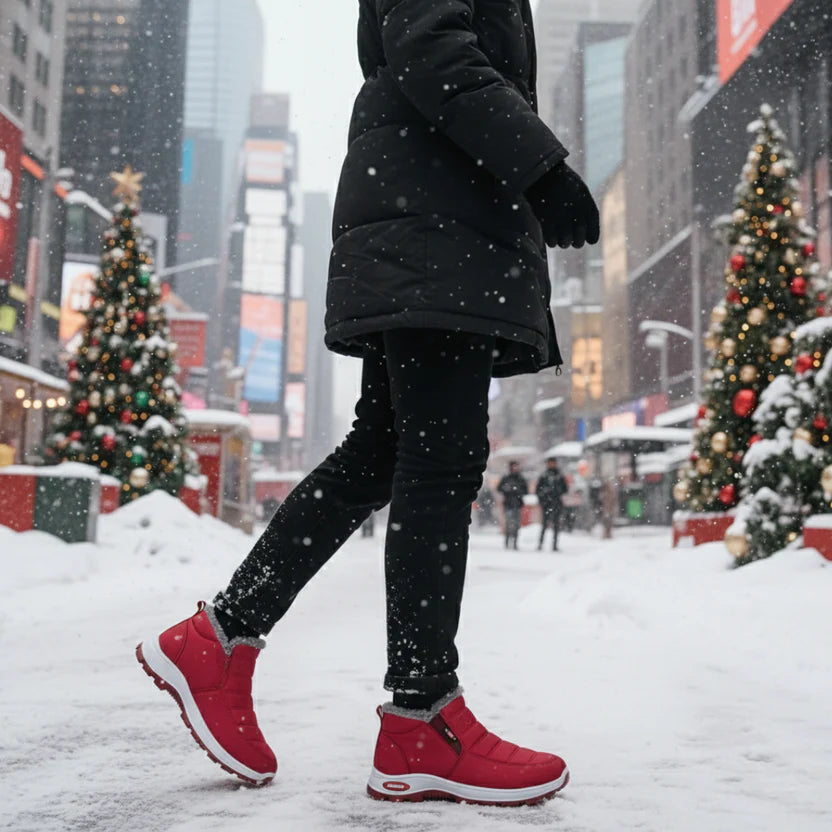 Red Sianna boots on a winter street