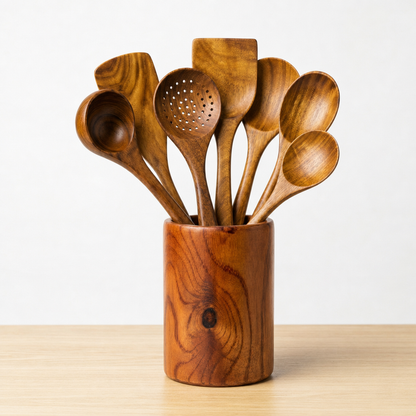 Wooden Utensil Holder with acacia utensils