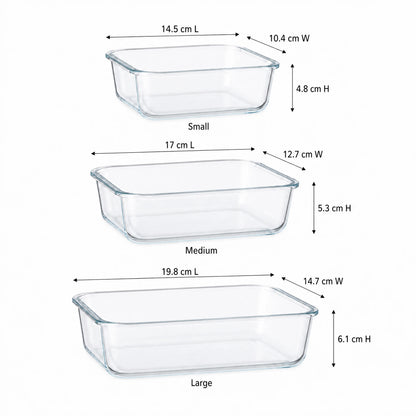 Sizes of the 3 containers in cm