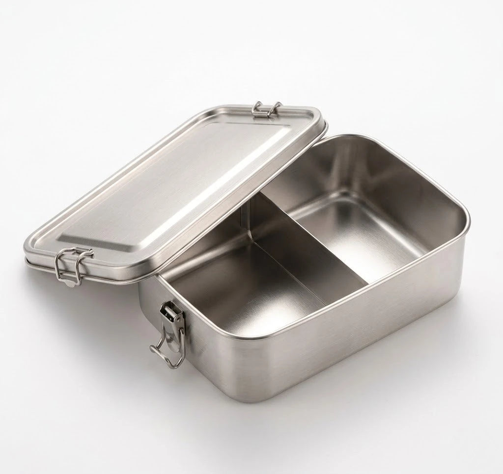 Stainless steel lunch box with 2 compartments